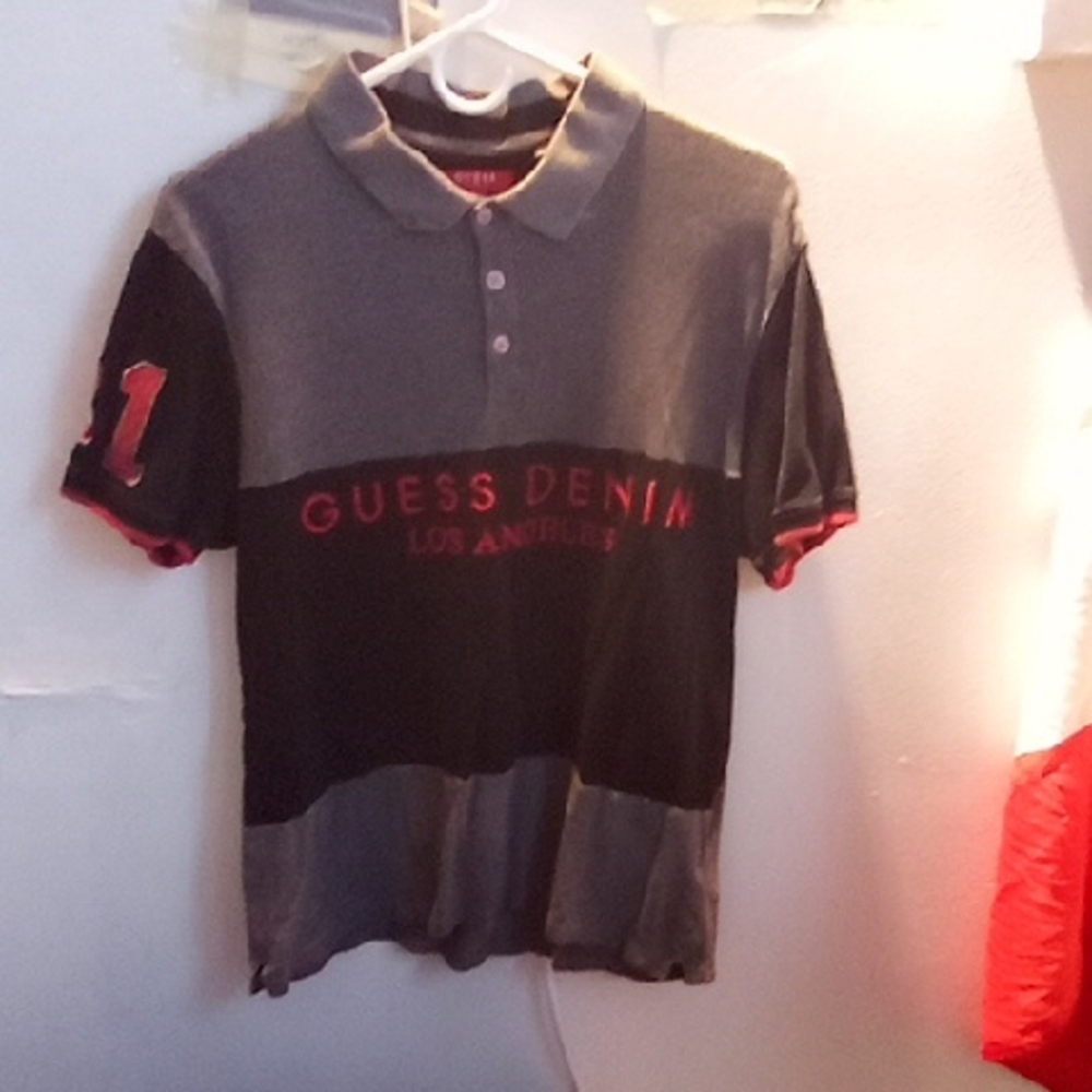 Guess Gray and Black Polo Shirt with Sporty Accents